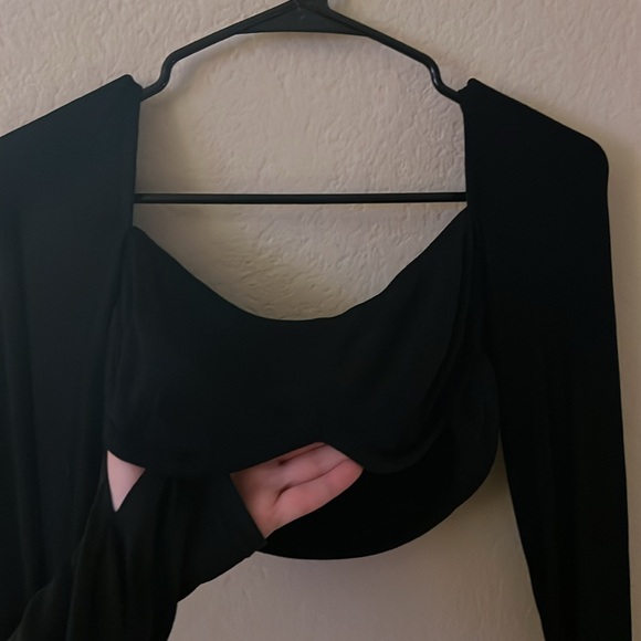 Corset Black Long Sleeve Square Neck Crop Top T03 - Picture 8 of 10